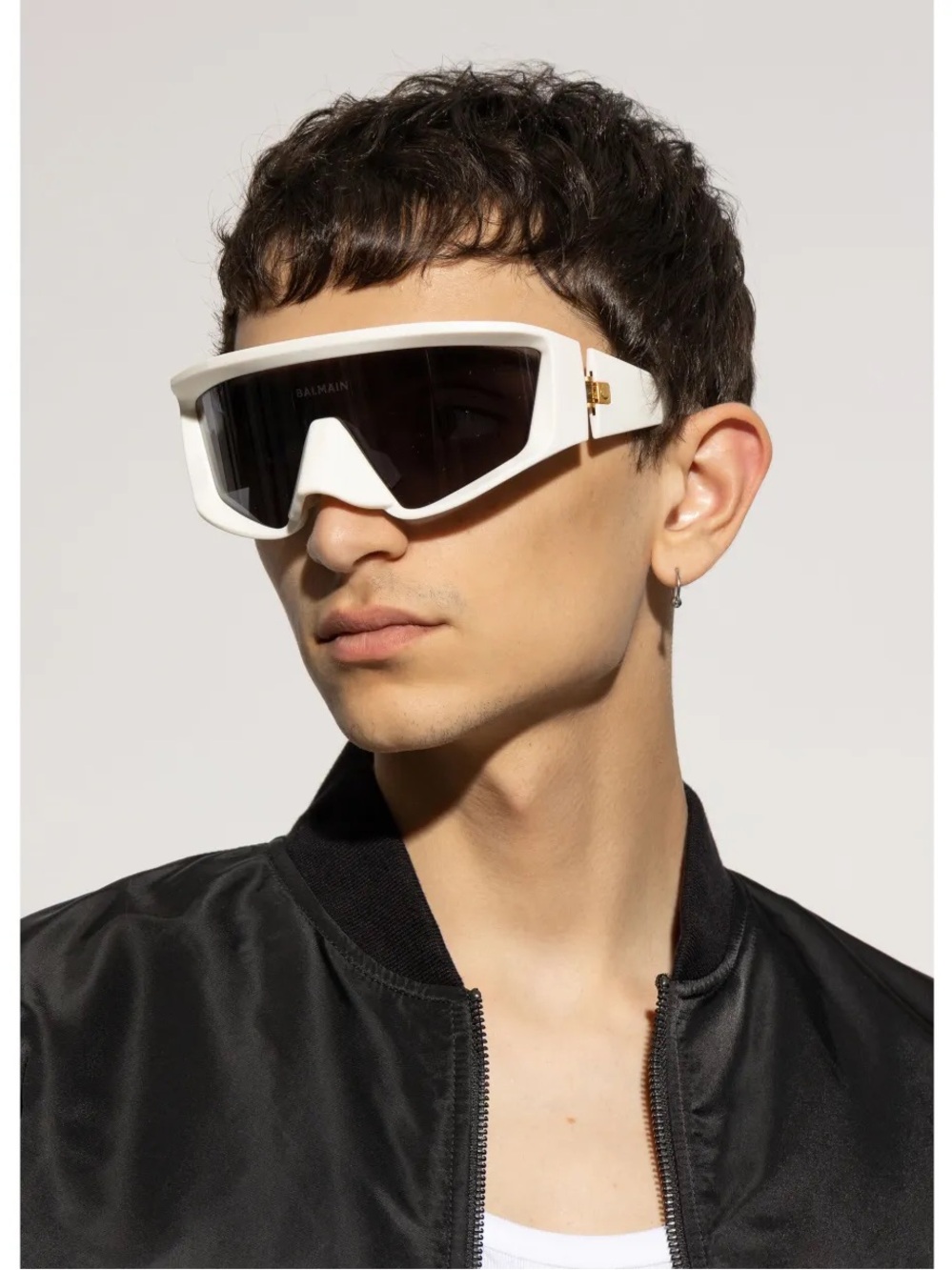 NWT Balmain White Shield Oversized Sunglasses with Dark Lens and Gold Detail